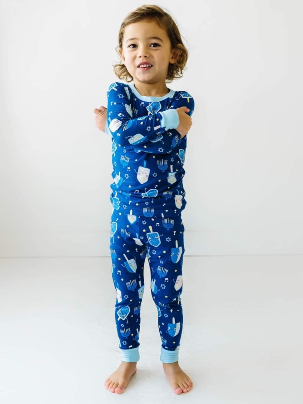 Little Sleepies Navy & Light Blue Dancing Dreidel Print Pajama Set 3T